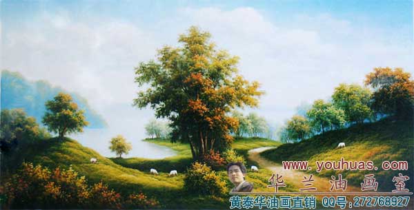 白桦林油画风景